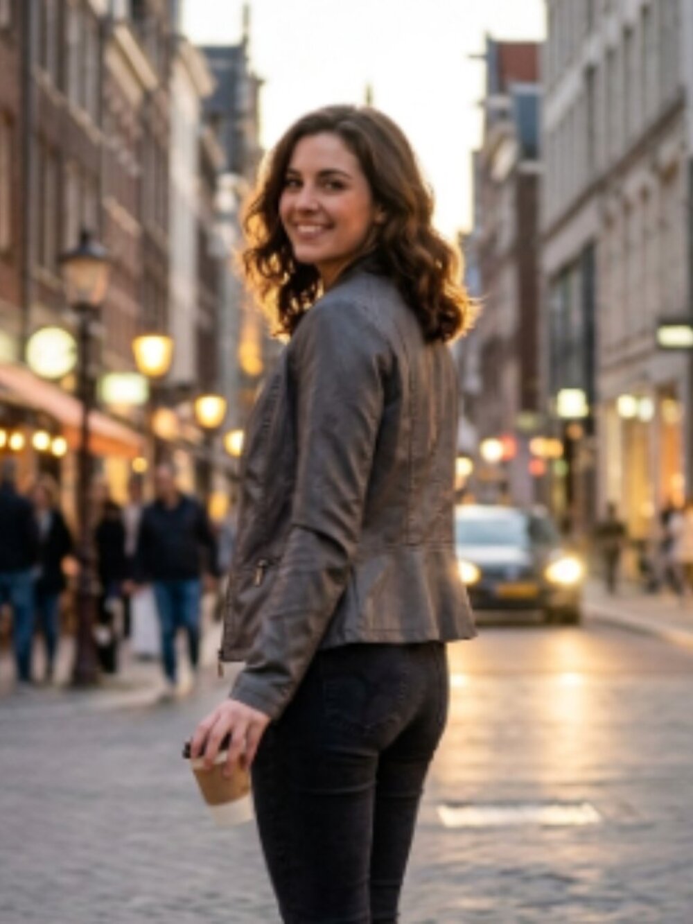 Vegan Leather Grey Moto Jacket - size s